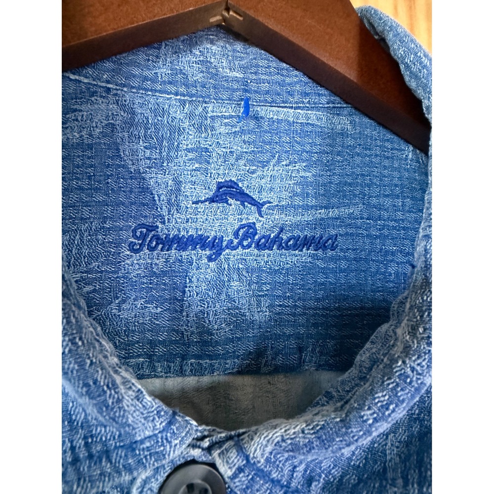 Tommy Bahama Mens 100% Silk XXL Blue Palm Tree Short Sleeve Button Up Shirt